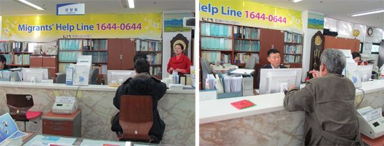 방문 당시 상담사들이 상담을 하고 있었다. 오른쪽 사진의 상담사는 관악지사 재활보상부의 성시영 과장.