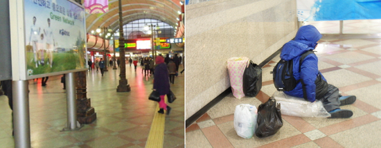 중앙통로(좌) 노숙자(우)