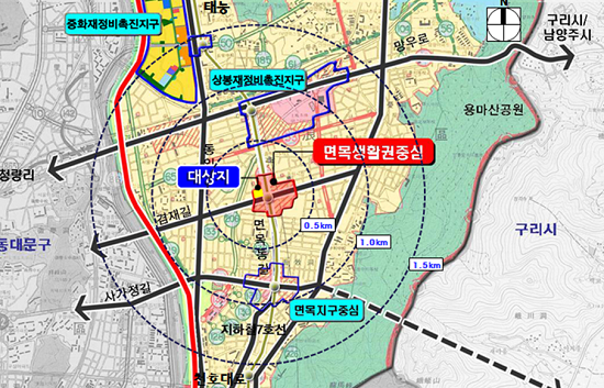 면목1역세권 장기전세주택 도시환경정비구역 위치도