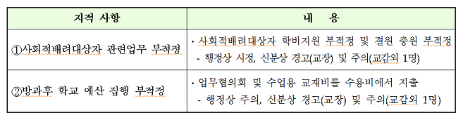 2010년 감사의 지적 사항 및 세부 내용