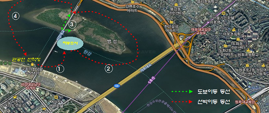 여의도 밤섬 수생태 모니터링 조사 경로 