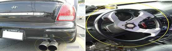 위반내용 배기관 개조(왼쪽)  위반내용 핸들 임의변경(오른쪽)