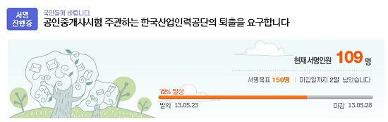 수험생들이 주관기관의 자격 박탈을 요구하는 서명 운동을 벌이고 있는 다음카페 