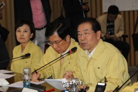  ‘의료혁신 투쟁위원회’로부터 고발당한 박원순 서울시장(9일 서울시청 3층 메르스 대책본부) &copy;영등포시대 