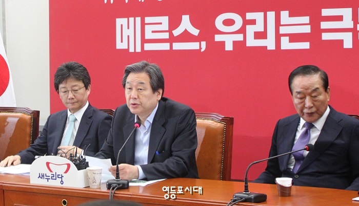 25일 국회에서 최고위원회의를 열고 “지금은 다툼이나 분열할 때 아니다”라고 강조한 김무성 대표(사진 가운데) Ⓒ영등포시대