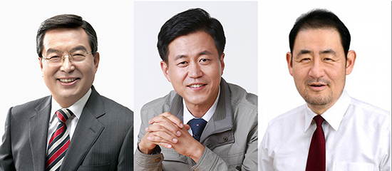 왼쪽부터 김춘수 후보(새누리당), 조유진 후보(새정치민주연합), 진재범 후보(무소속)