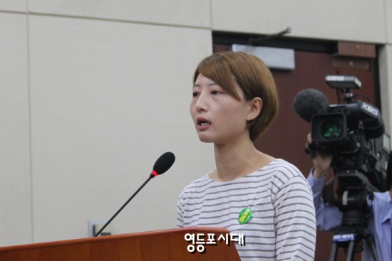 백도라지 씨가 아버지 백남기 씨의 상태에 관해 설명하고 있다. &copy;영등포시대 