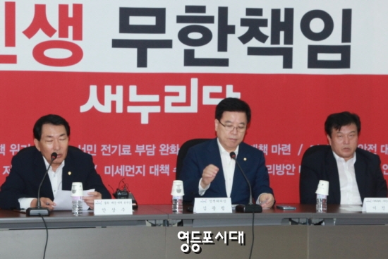 27일 오후 새누리당 김광림 정책위의장(사진 가운데)이 긴급 10대 민생 과제 추진 본부장 회의를 주재하고 있다. &copy;임종상 기자 