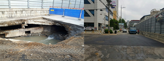 완료된 복개천(사진 왼쪽)