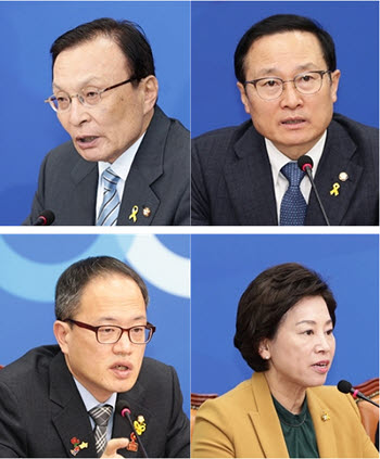 15일 국회에서 열린 최고위원회의에 참석한 이해찬 대표, 홍영표 원내대표, 박주민, 남인순 최고위원(사진 왼쪽부터 시계방향) Ⓒ박강열 기자 