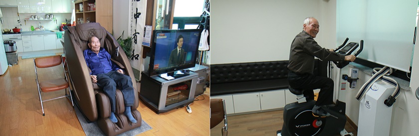 당산1가 구립경로당 전신안마기 교체(사진 왼쪽)와 당산1가 구립경로당 운동기구 교체 (사진 오른쪽)