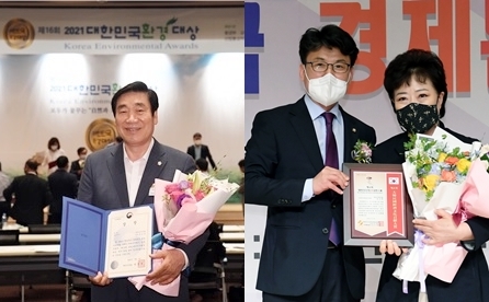▲영등포구의회 유승용 의원(사진 왼쪽)과 정선희 의원(사진 오른쪽)이 각각 ‘대한민국 환경대상’과 ‘기초의회 경제문화 의정 대상’을 수상했다. 