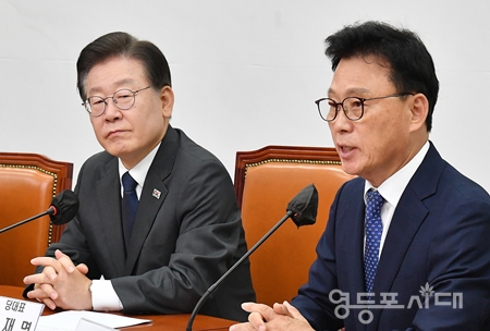 ▲박광온 원내대표가 “정부가 일일 브리핑이라는 것을 시작하면서, 도쿄전력과 일본 측 입장을 그대로 국민에게 되풀이해서 말했다”라고 비판하고 있다. Ⓒ영등포시대