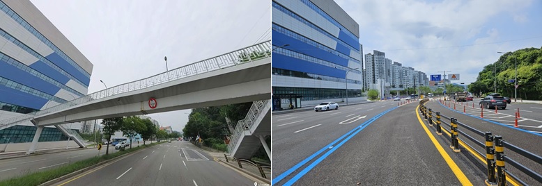 ▲안골마을 앞 보도육교 철거 전‧후 사진