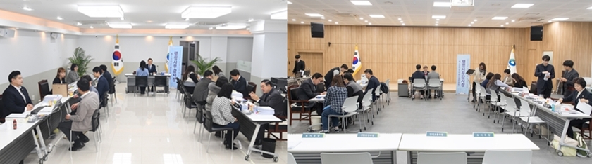 ▲행정위원회 제1감사장(왼쪽), 사회건설위원회 제2감사장(오른쪽)