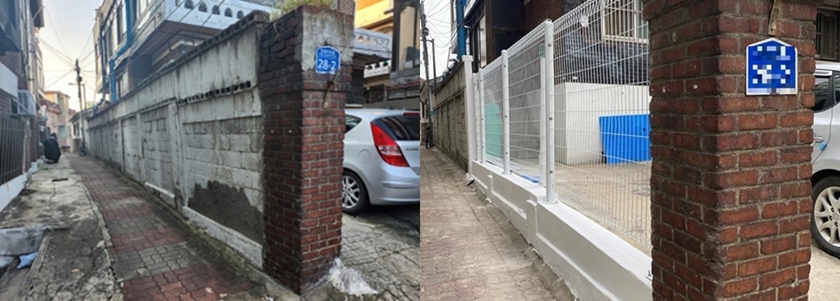 ▲위험 담장 공사 전(왼쪽)과 위험 담장 공사 후 모습(오른쪽)/이미지=영등포구 제공 