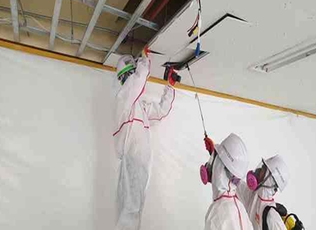 ▲석면 해체·제거업자가 석면 자재(천장텍스)를 제거하는 모습/이미지=영등포구 제공 