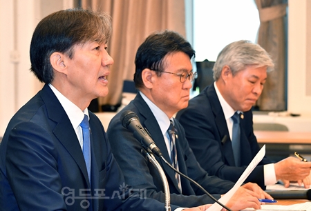 ▲조국 대표(왼쪽)가 6월 19일 국회에서 열린 최고위원회 모두 발언에서 파업에 돌입한 의사들을 향해 “이 순간 피눈물을 쏟고 있는 환자와 그 가족 곁으로 돌아가라”라고 호소하고 있다. Ⓒ영등포시대 