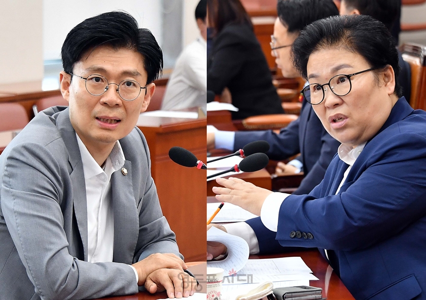 ▲ 2024년도 국정감사 증인 참고인 출석요구의 건을 놓고 공방을 벌인 조정훈(왼쪽) 여당 간사와 문정복(오른쪽) 야당 간사 Ⓒ영등포시대