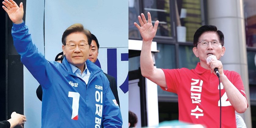 ▲이재명 민주당 대선 후보(왼쪽)와 김문수 국민의힘 대선 후보(오른쪽)
