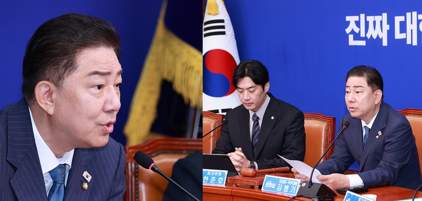 ▲김병기 원내대표가 6월 30일 국회에서 열린 최고위원회의 모두 발언에서 윤석열 전 대통령의 특검 조사받는 태도와 나경원 의원의 국회 본청 앞 철야 농성에 대해 강하게 비판하고 있다.Ⓒ영등포시대 