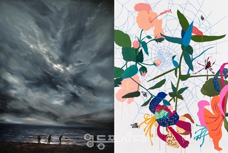 ▲공성훈 작가의 돌던지기(왼쪽)와 김지희 작가의 찬란한 호기심(오른쪽)