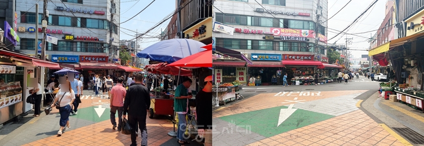 ▲대림동 쾌적한 거리 만들기 정비 전(왼쪽), 정비 후(오른쪽)/이미지=영등포구 제공 