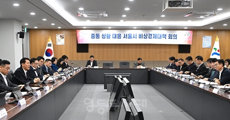 ▲23일(월) 서울시청에서 열린 중동 상황 대응 비상경제대책 현장 간담회에서 발언하고 있다/이미지=서울시 제공