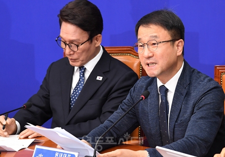 ▲한병도 원내대표가 종합감사에 대한 당부와 각오를 밝히고 있다. ⓒ영등포시대 