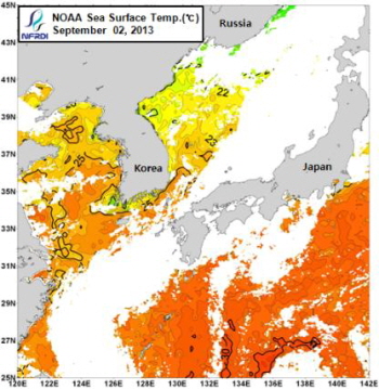 9월 2일 NOAA 위성영상 해수면 온도