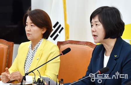 ▲이정미 정의당 대표(사진 오른쪽)가 17일 국회에서 열린 상무집행위원회 모두 발언에서 “전세 사기로 거리로 내몰릴 위협에 처한 피해자들을 위한 즉각적인 대책 마련이 필요하다”라고 강조하고 있다. Ⓒ영등포시대