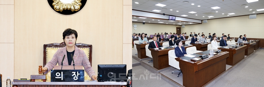 ▲정선희 의장(왼쪽)과 제269회 임시회 제2차 본회의 진행(오른쪽)ⓒ영등포구의회